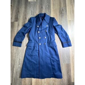 Flying Cross Overcoat Men 44L Blue Wool Double Breasted Military Trench 921B9585